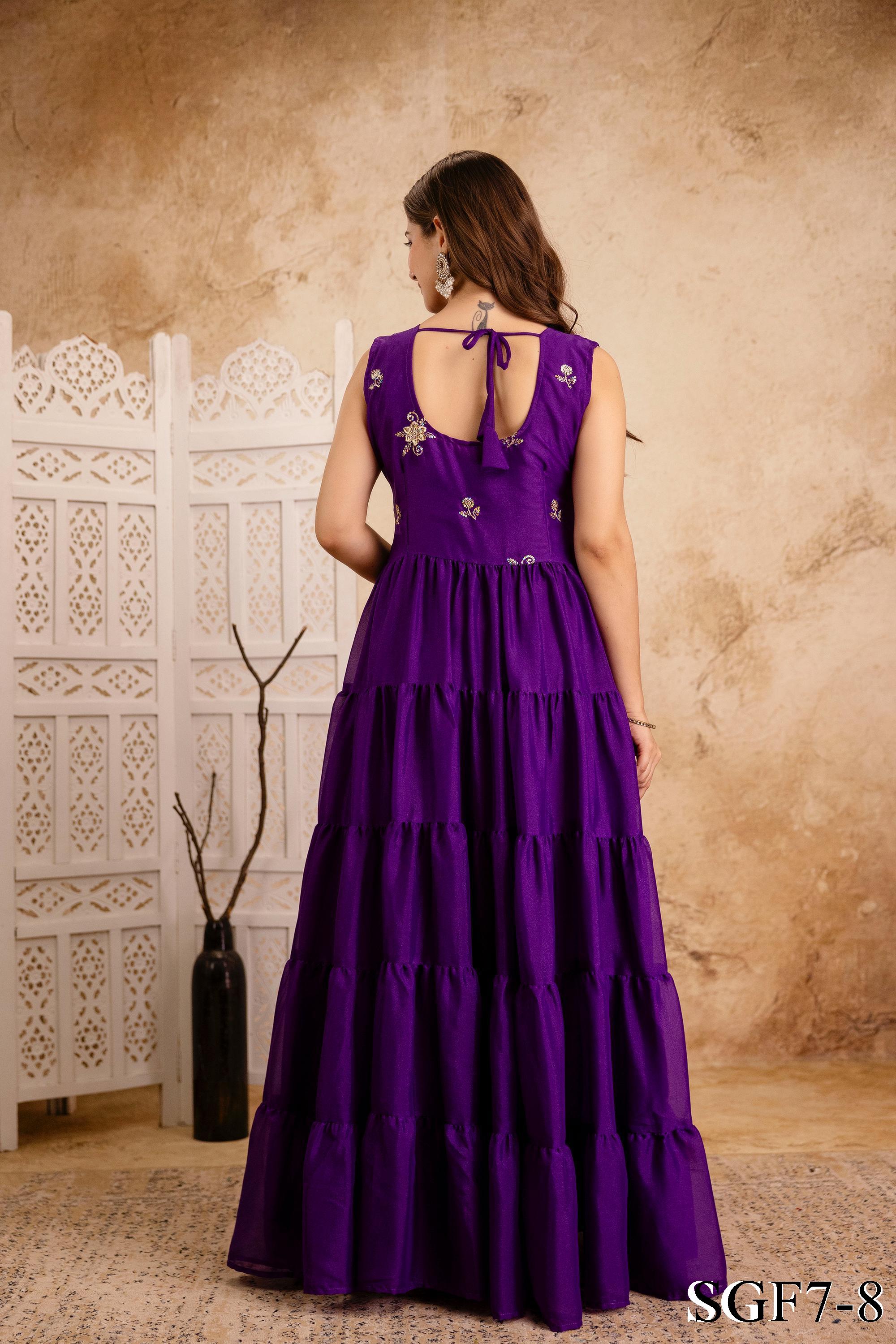 Purple Color Heavy Star Georgette Embroidery Work Anarkali