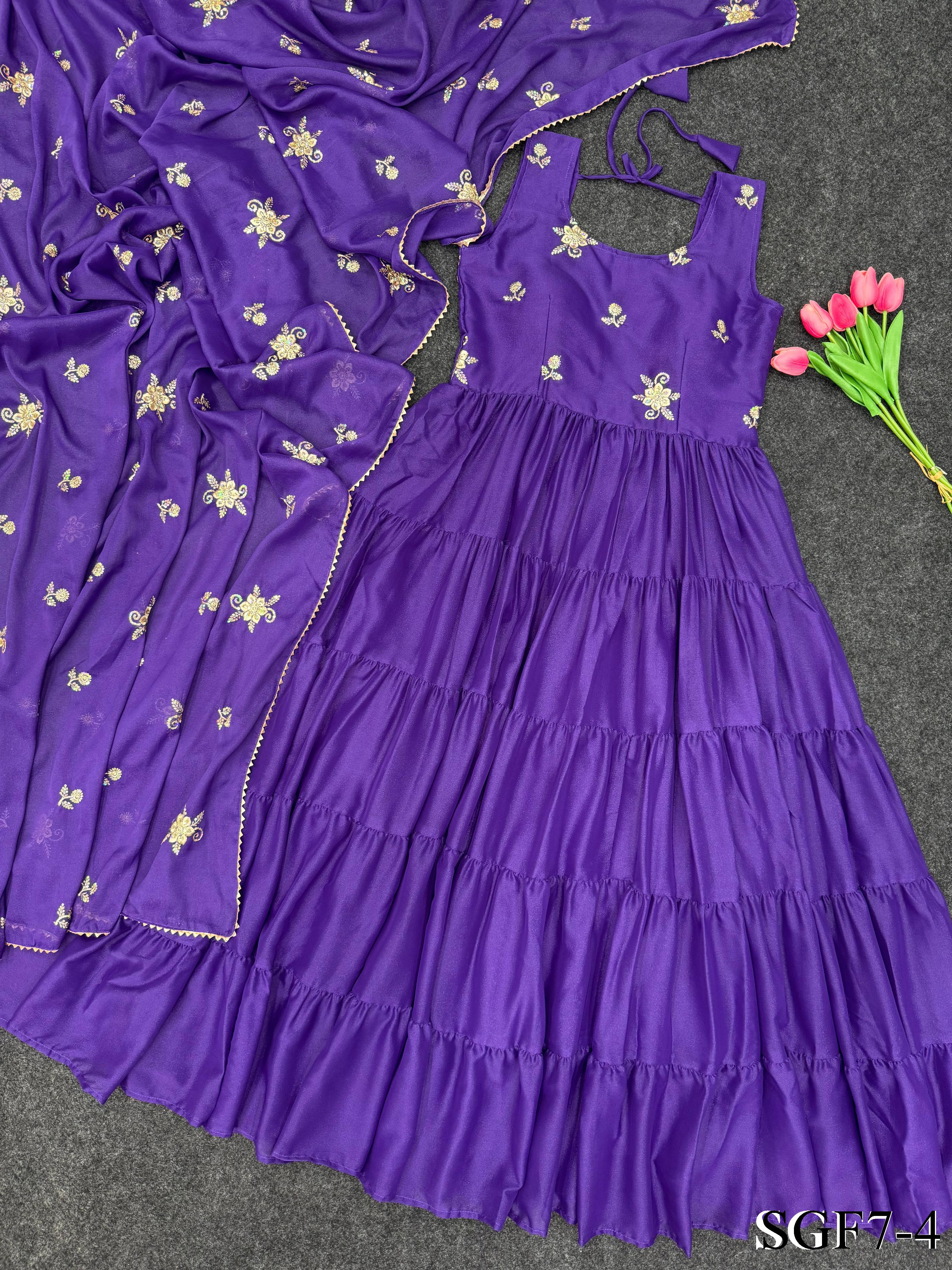 Purple Color Heavy Star Georgette Embroidery Work Anarkali