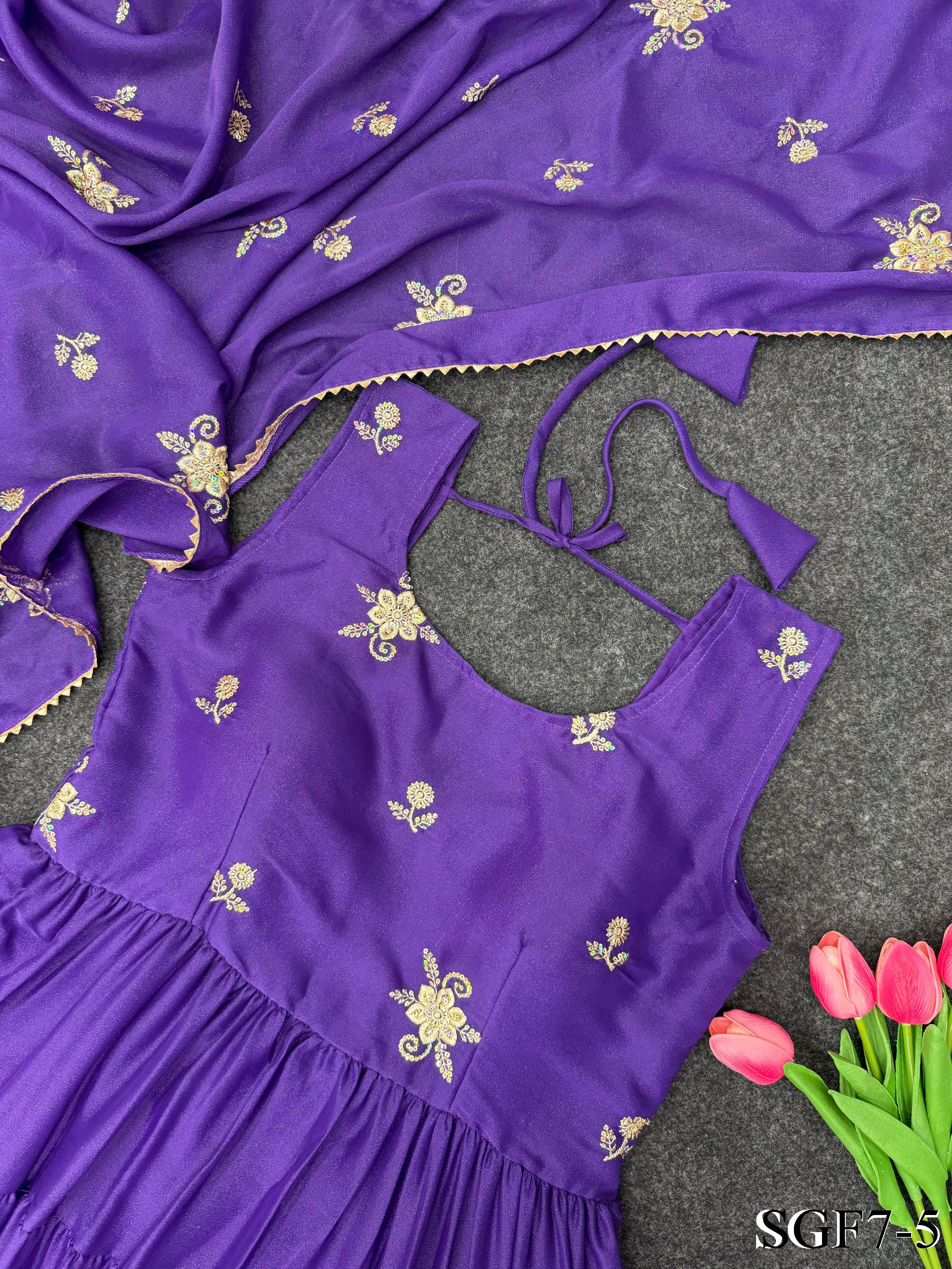 Purple Color Heavy Star Georgette Embroidery Work Anarkali