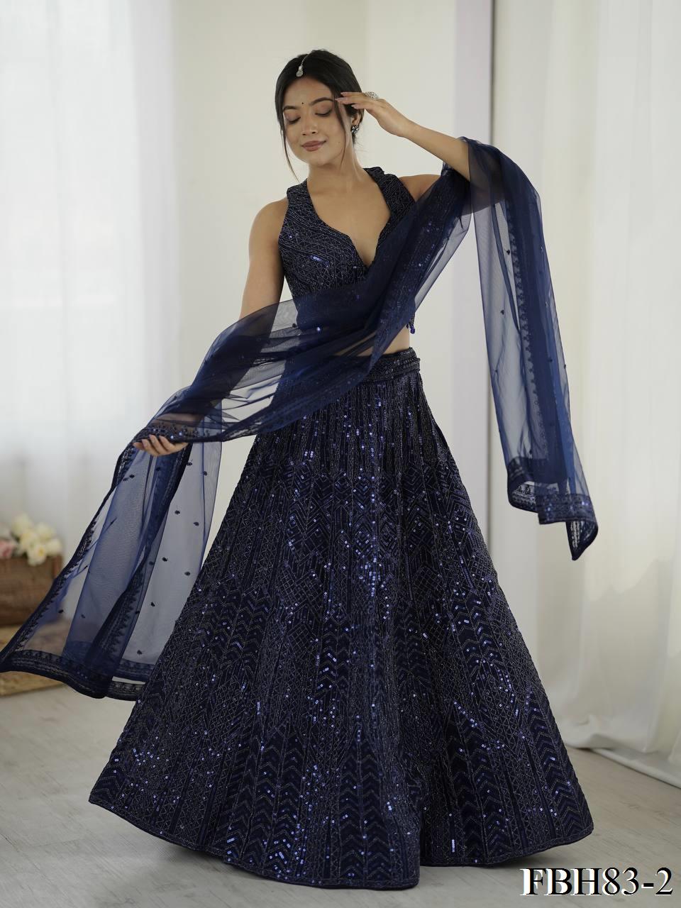 Navy Color Net Fabric Sequence & Dori Work Lehenga