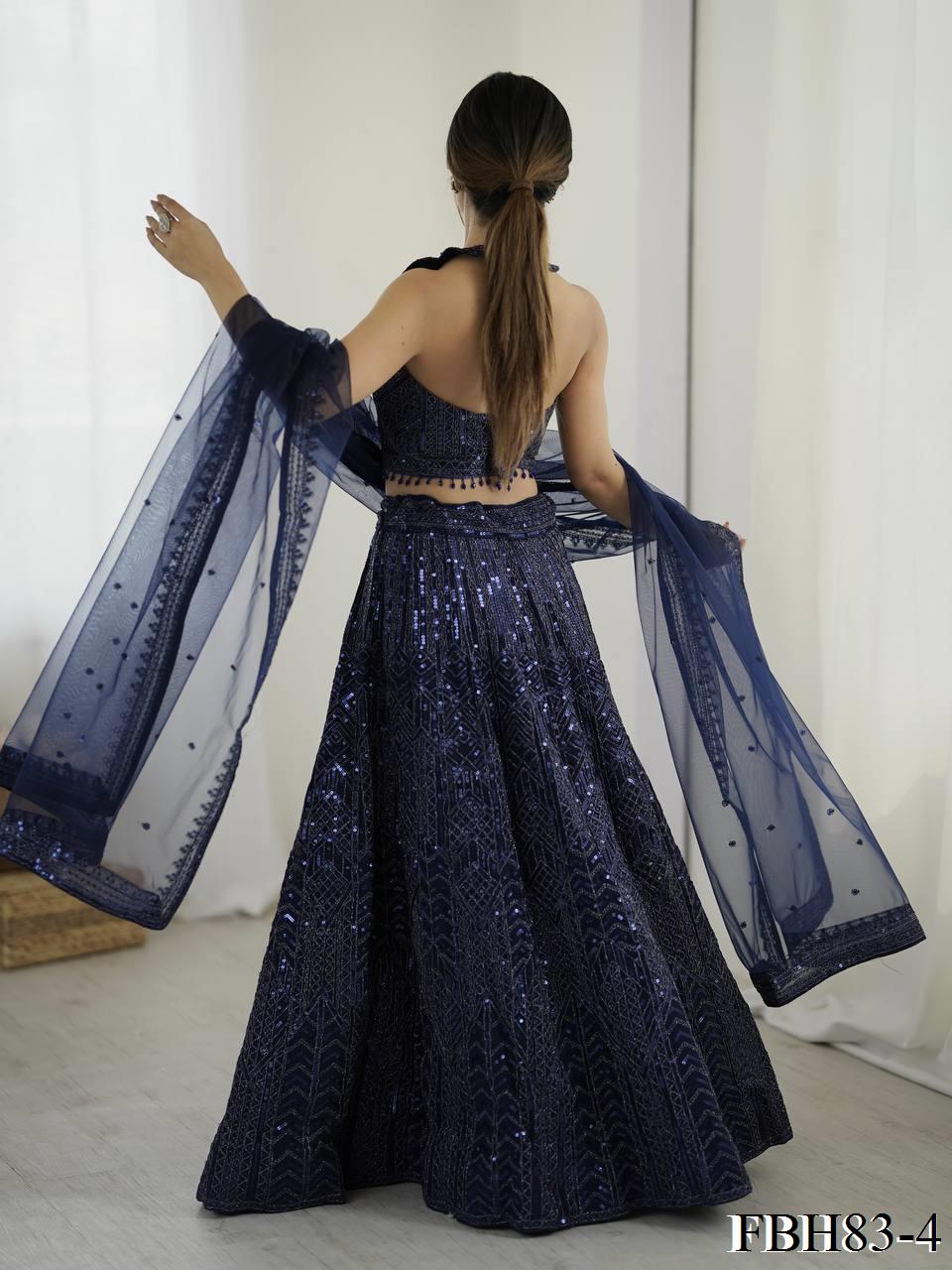 Navy Color Net Fabric Sequence & Dori Work Lehenga