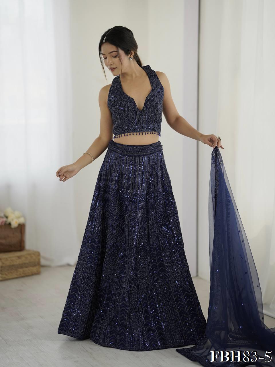 Navy Color Net Fabric Sequence & Dori Work Lehenga