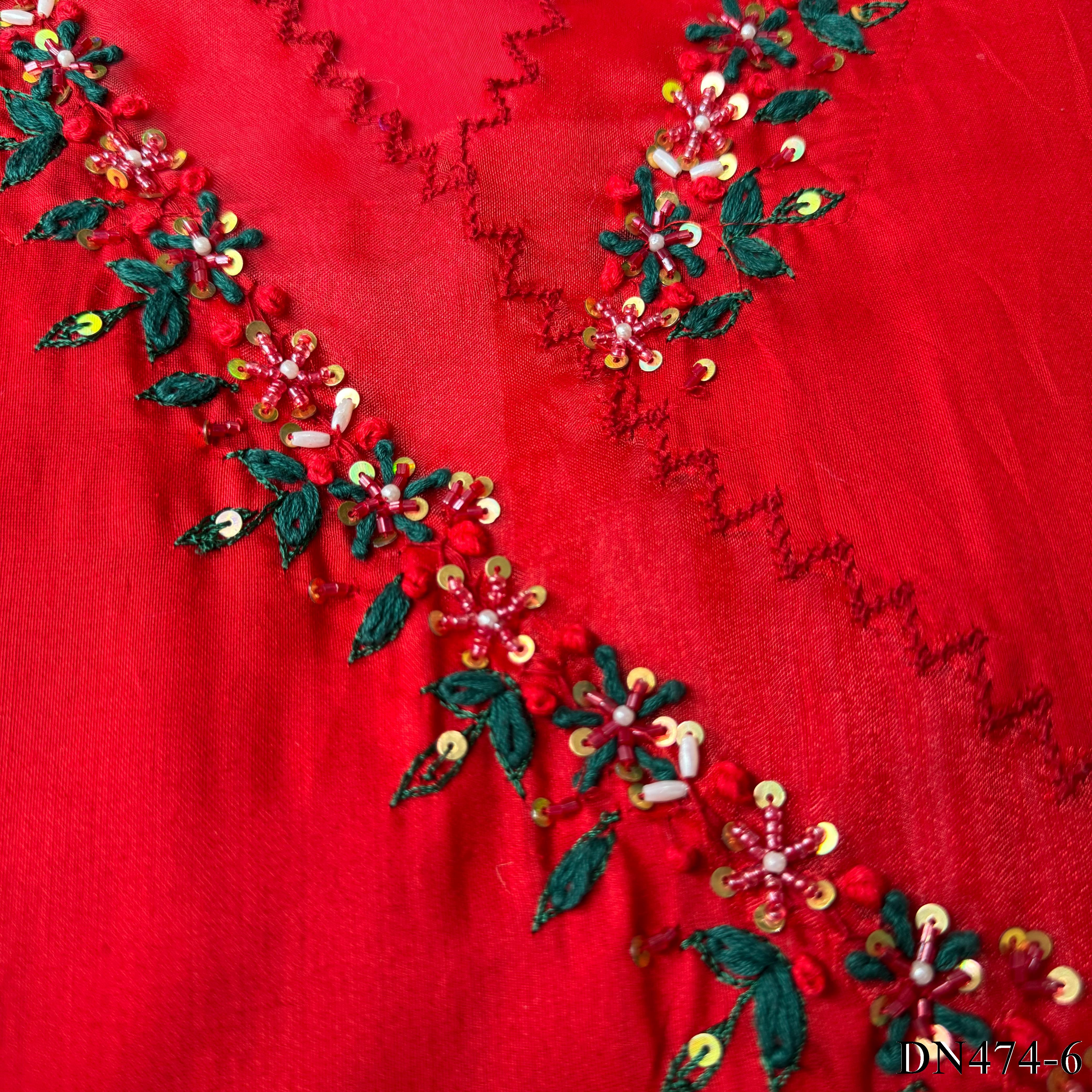 Red Color Hand Work Butter Cotton Gown