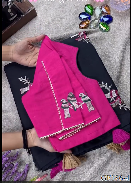 Khadi Cotton Thred Work With Collar Blouse Saree