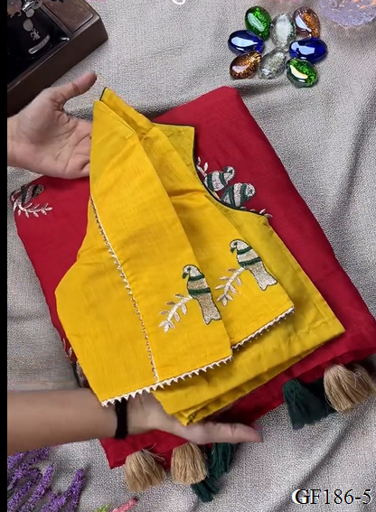 Khadi Cotton Thred Work With Collar Blouse Saree