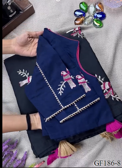 Khadi Cotton Thred Work With Collar Blouse Saree