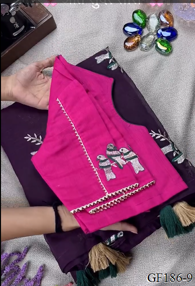Khadi Cotton Thred Work With Collar Blouse Saree