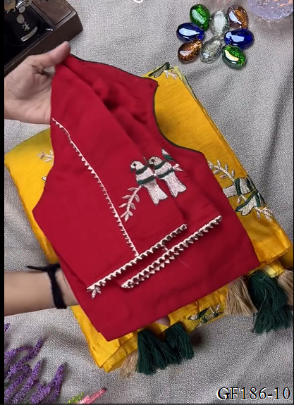 Khadi Cotton Thred Work With Collar Blouse Saree