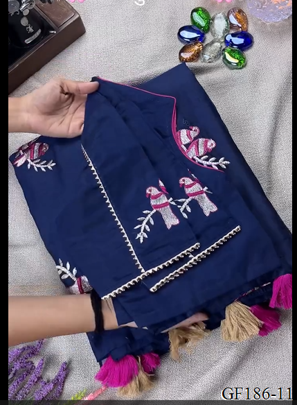 Khadi Cotton Thred Work With Collar Blouse Saree
