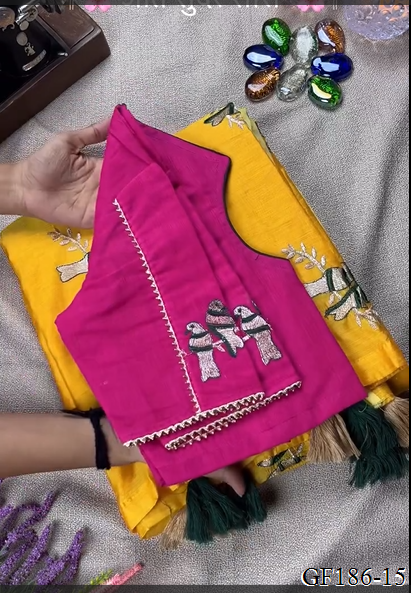 Khadi Cotton Thred Work With Collar Blouse Saree