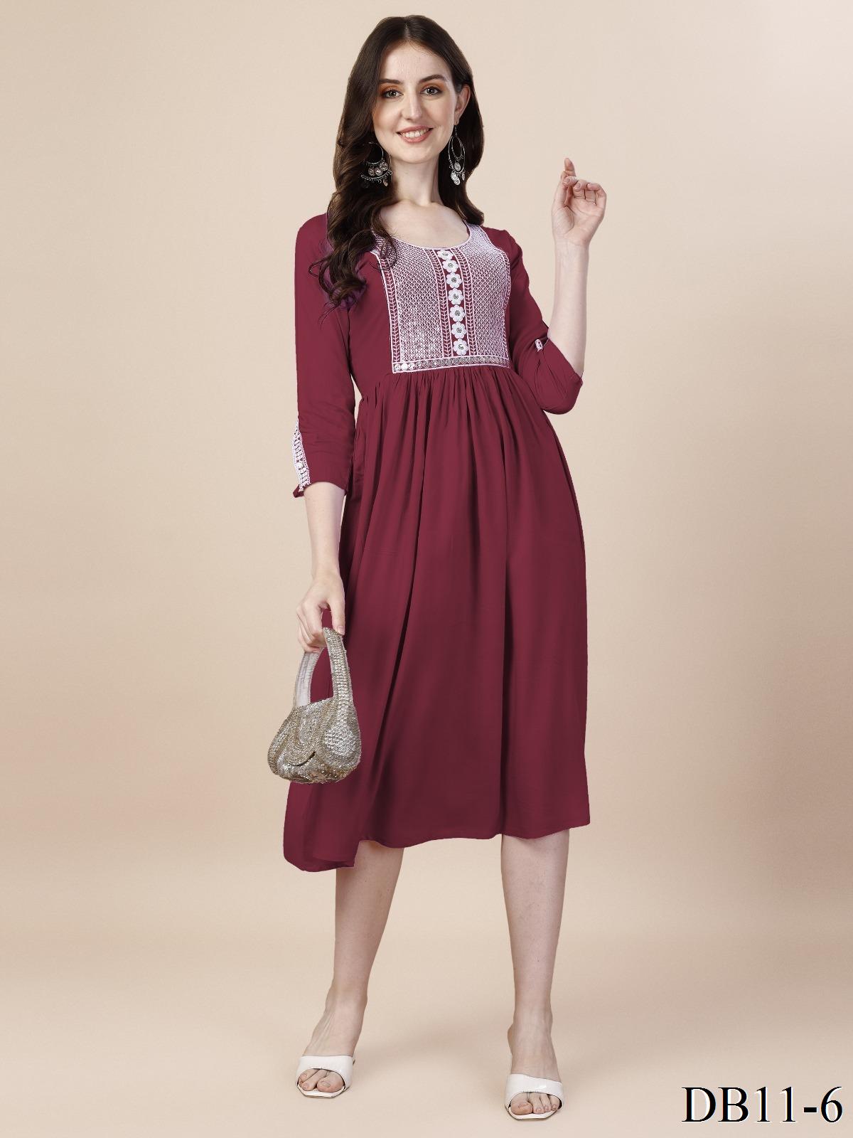 Maroon Color Reyon Fabric Embroidery Work Top Pent