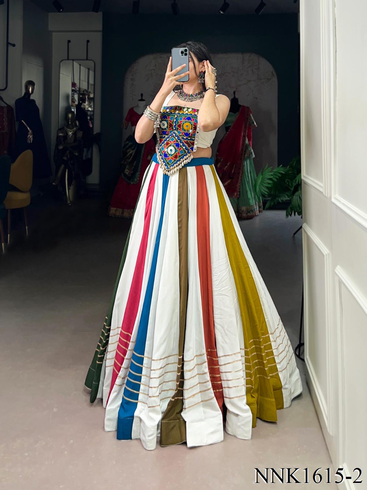 Navratri Special  Rayon Fabric Patti Lace Work Lehenga