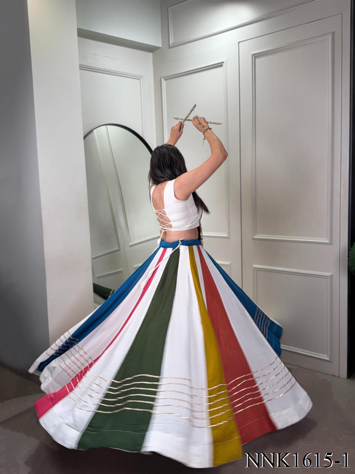 Navratri Special  Rayon Fabric Patti Lace Work Lehenga