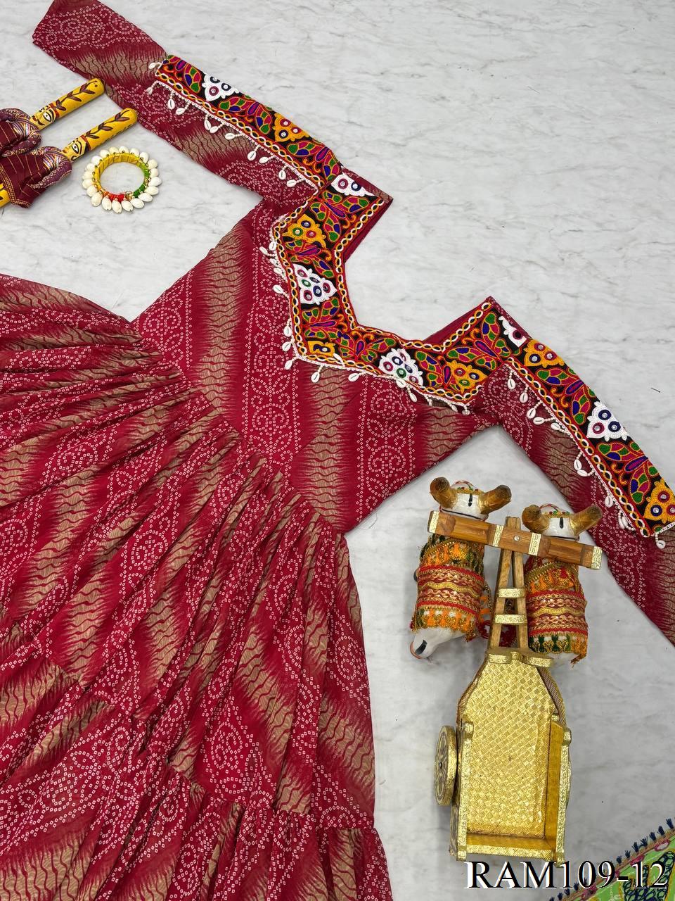 Bandhni Print Faux Georgette Gamathi Work Gown