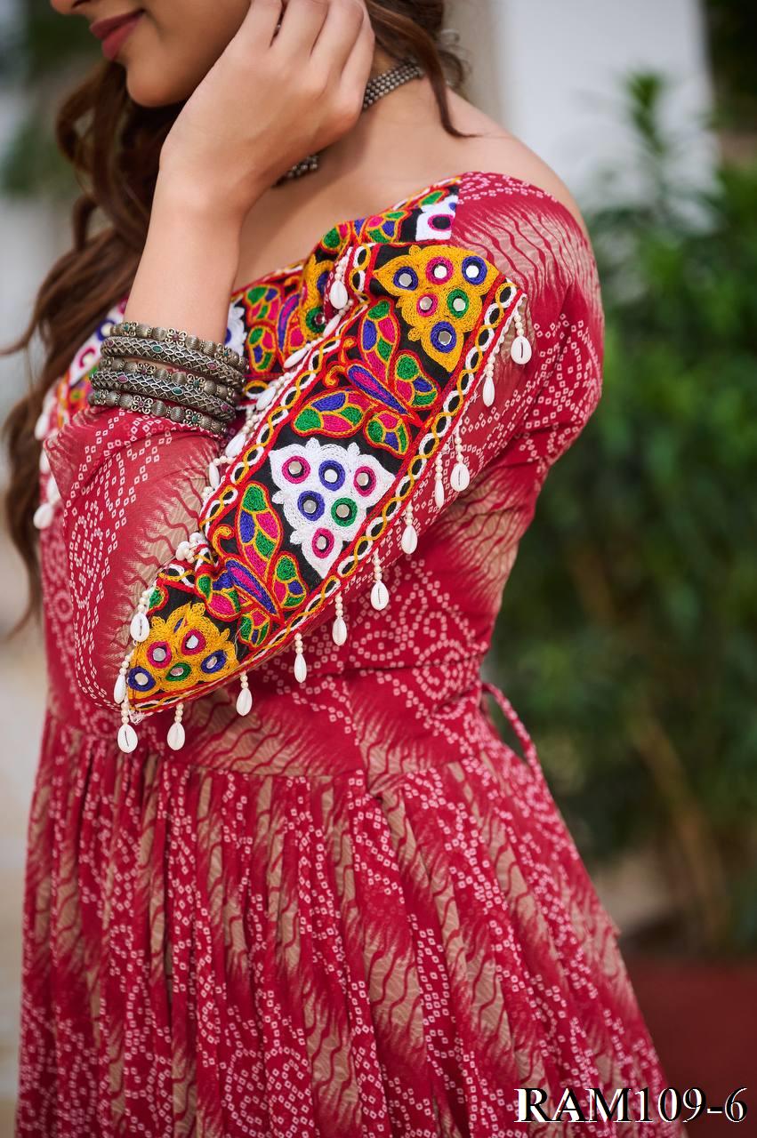 Bandhni Print Faux Georgette Gamathi Work Gown