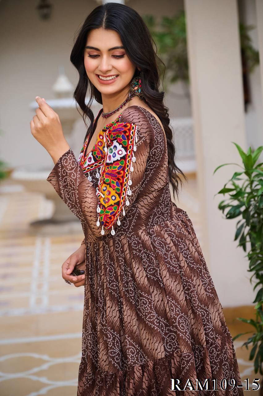 Bandhni Print Faux Georgette Gamathi Work Gown