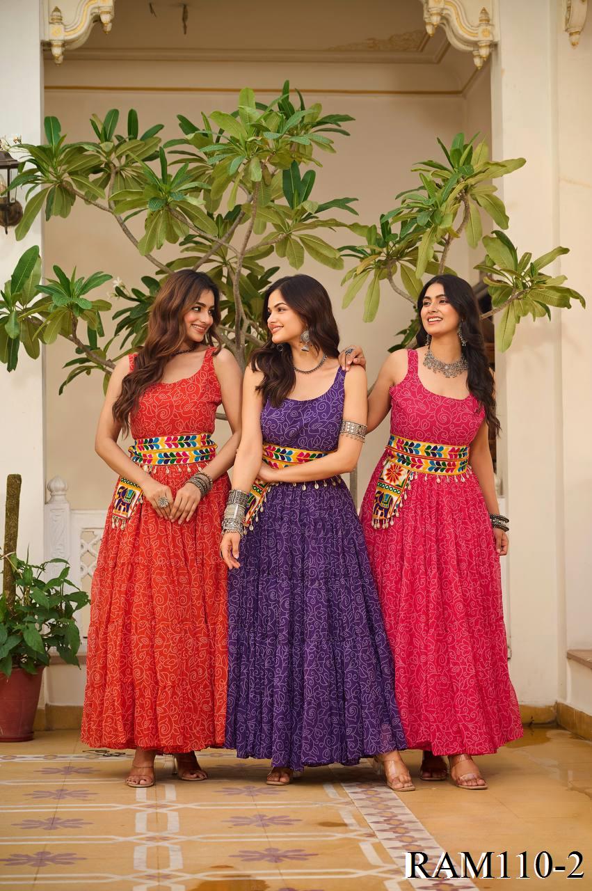Navratri Special Bandhni Print Mirror Work With Codi Lace Gown