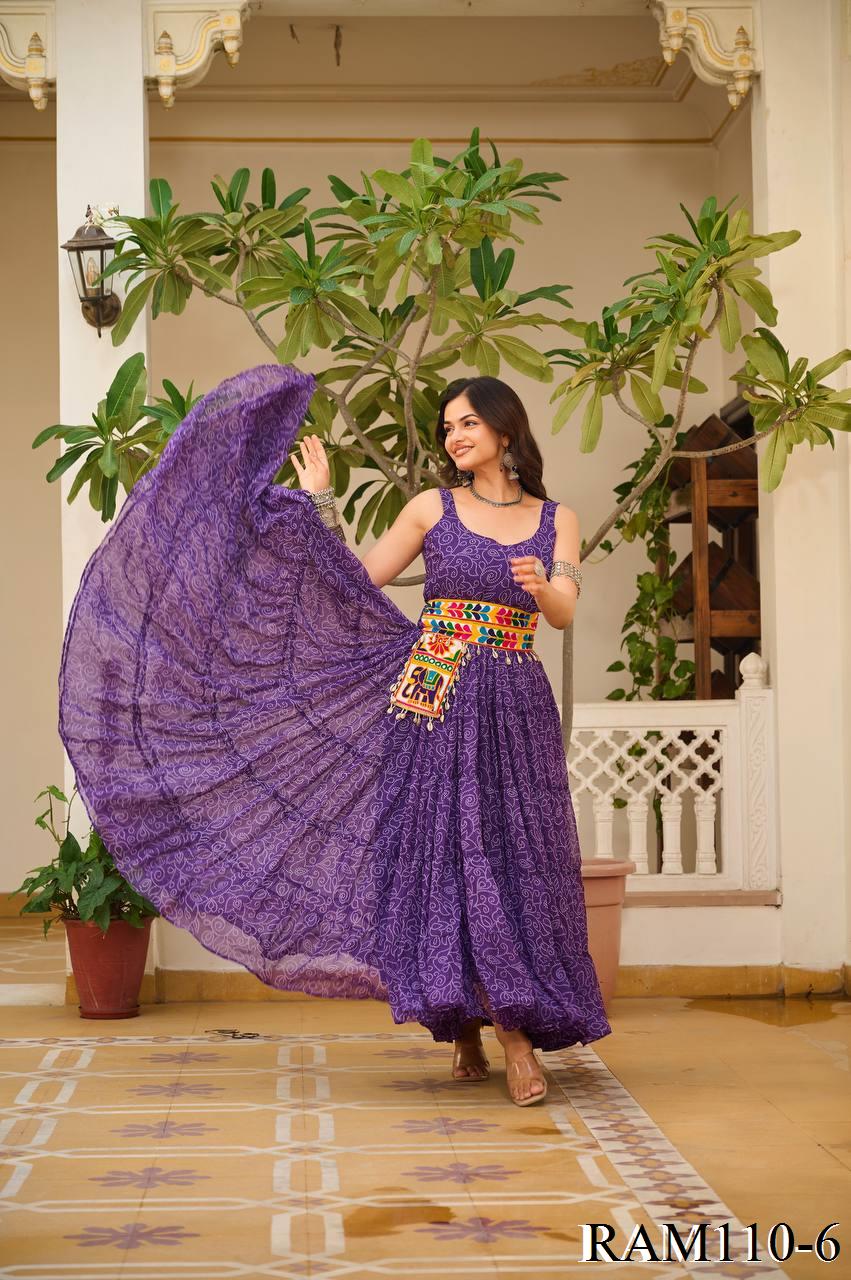 Navratri Special Bandhni Print Mirror Work With Codi Lace Gown