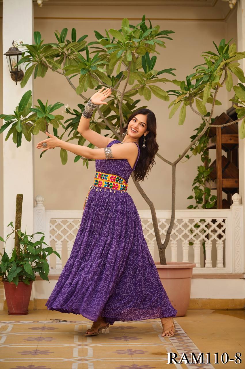 Navratri Special Bandhni Print Mirror Work With Codi Lace Gown