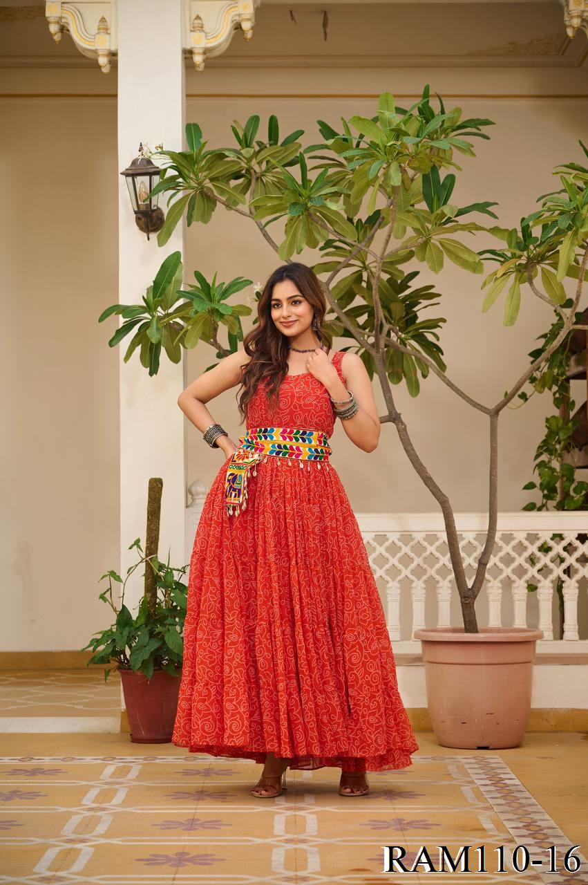 Navratri Special Bandhni Print Mirror Work With Codi Lace Gown