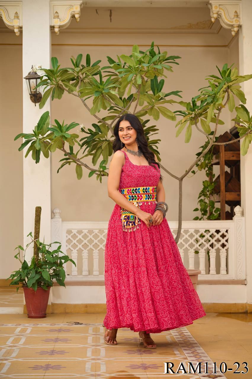 Navratri Special Bandhni Print Mirror Work With Codi Lace Gown