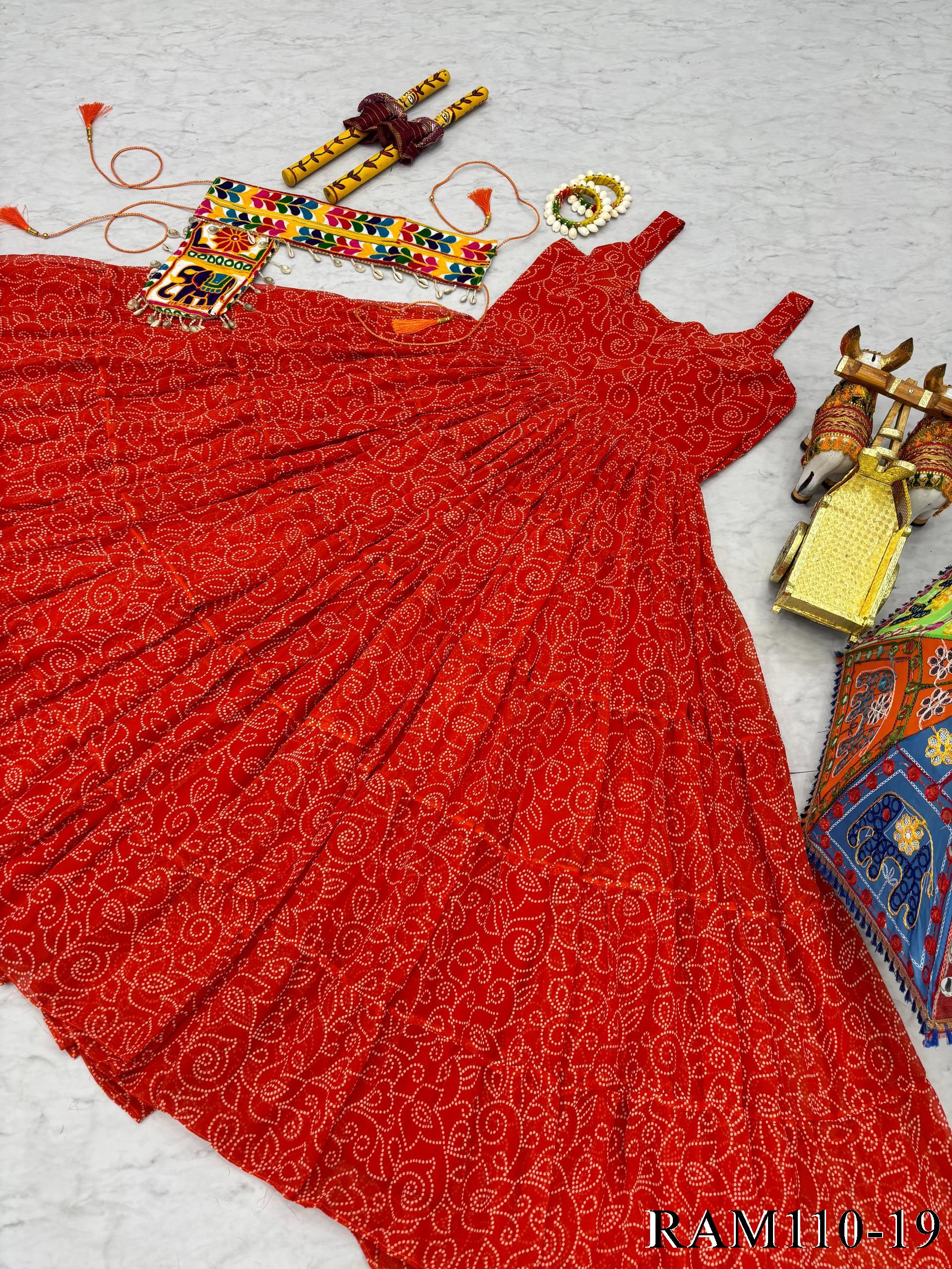Navratri Special Bandhni Print Mirror Work With Codi Lace Gown