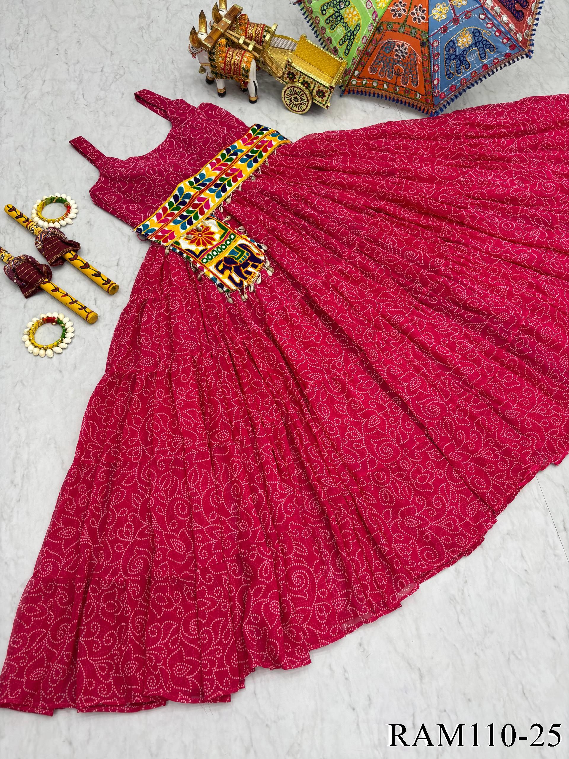 Navratri Special Bandhni Print Mirror Work With Codi Lace Gown