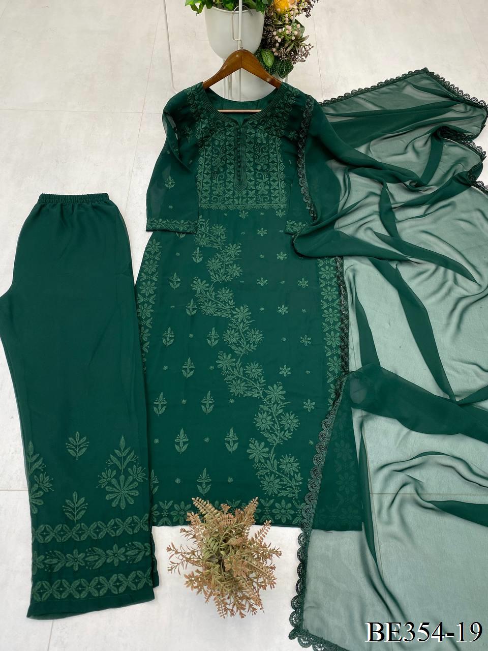 Georgette Embroidery Work With Pum Pum Work Top PEnt