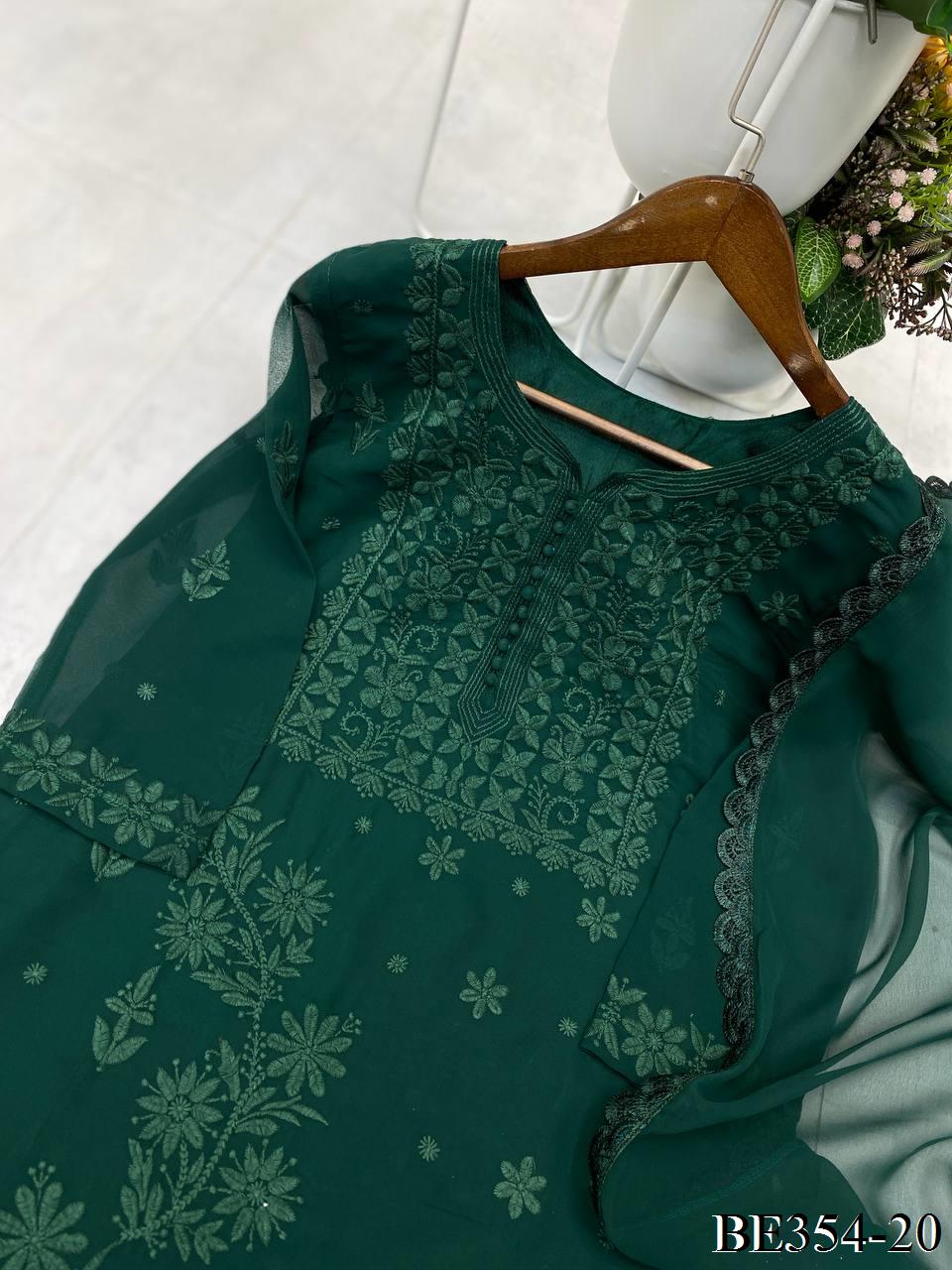 Georgette Embroidery Work With Pum Pum Work Top PEnt