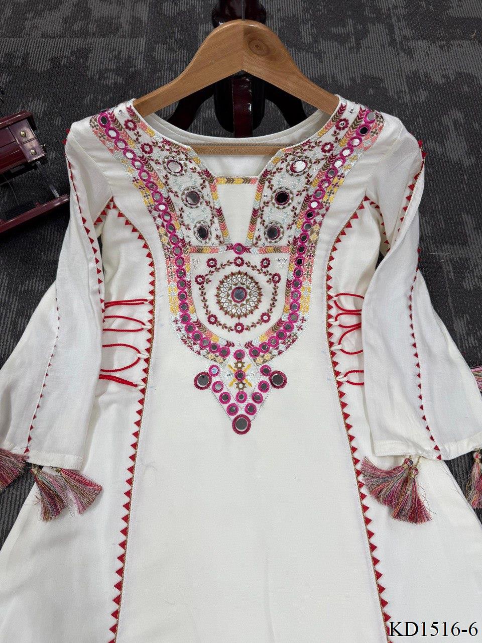 Reyon Fabric With Thread With Real Mirror Work Top Plazzo