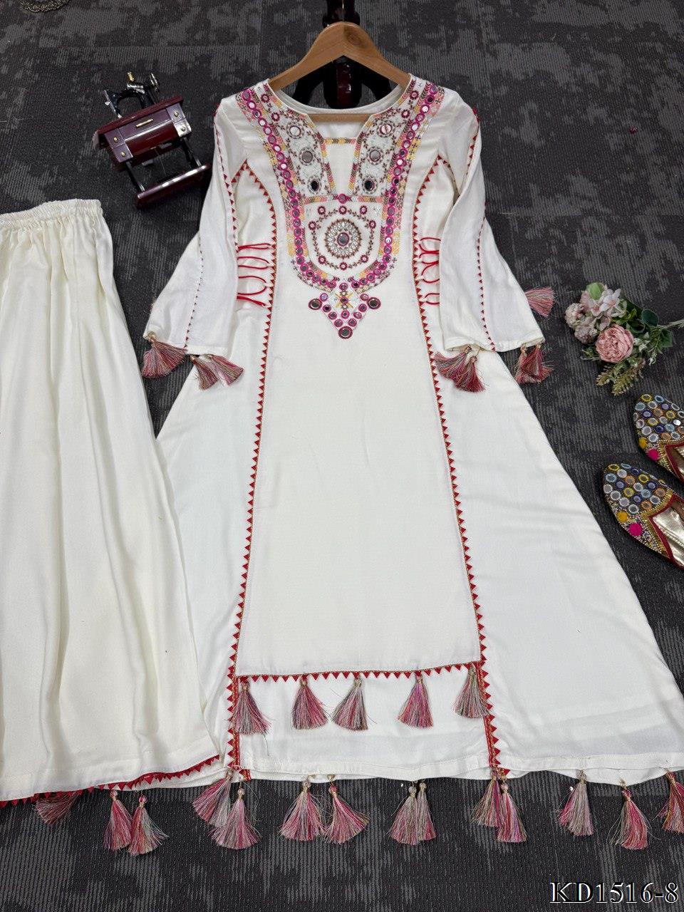 Reyon Fabric With Thread With Real Mirror Work Top Plazzo