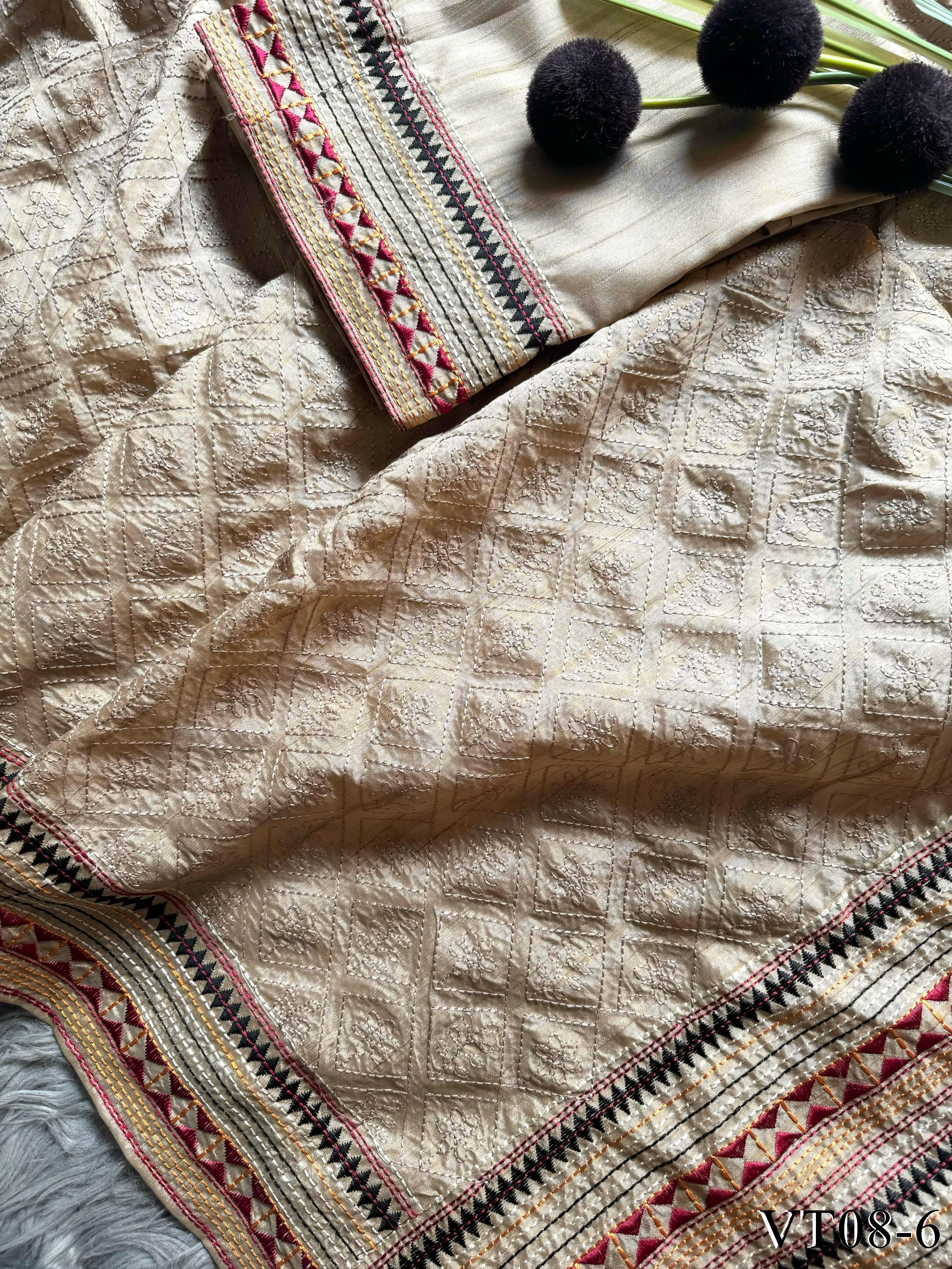 Cream Color Tissue Silk Saree
