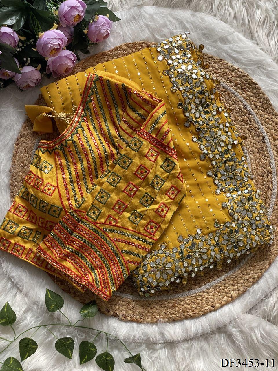 Faxu Gergette Coding Lace Border Sequence Work Saree