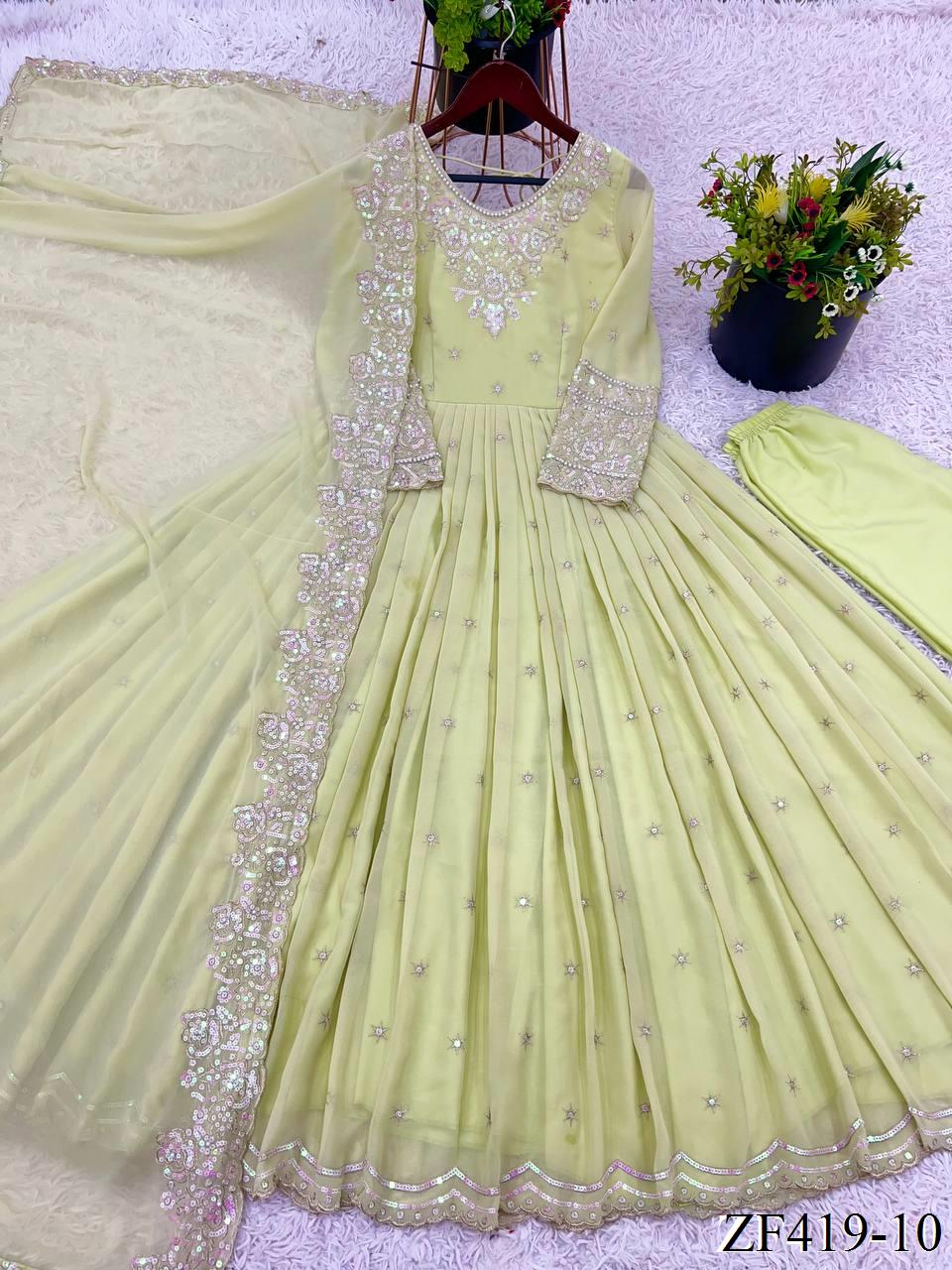Heavy Geogette Embroidery Rembo Sequence Work Top Bottom