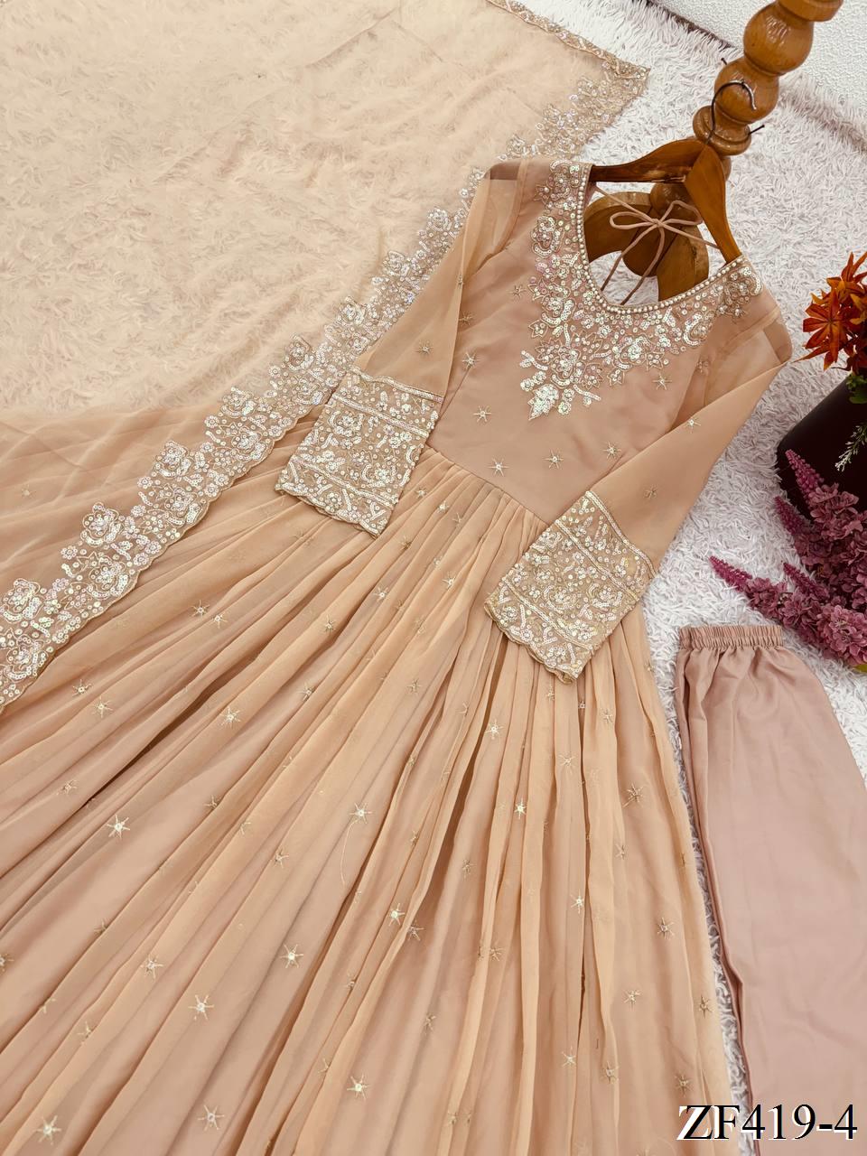 Heavy Geogette Embroidery Rembo Sequence Work Top Bottom