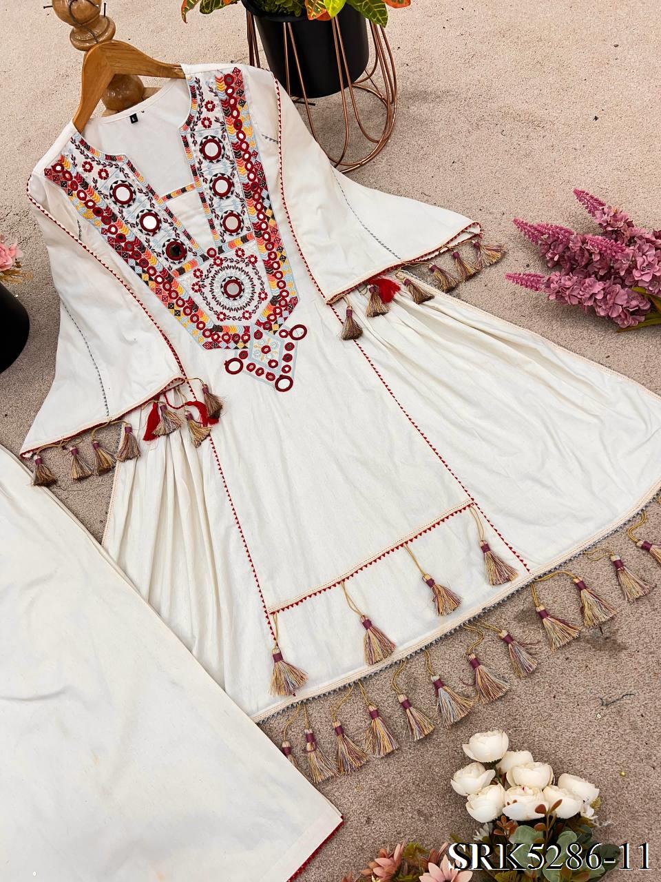 Pure Khadi Cotton Embroidery Sequence work Top Plazzo