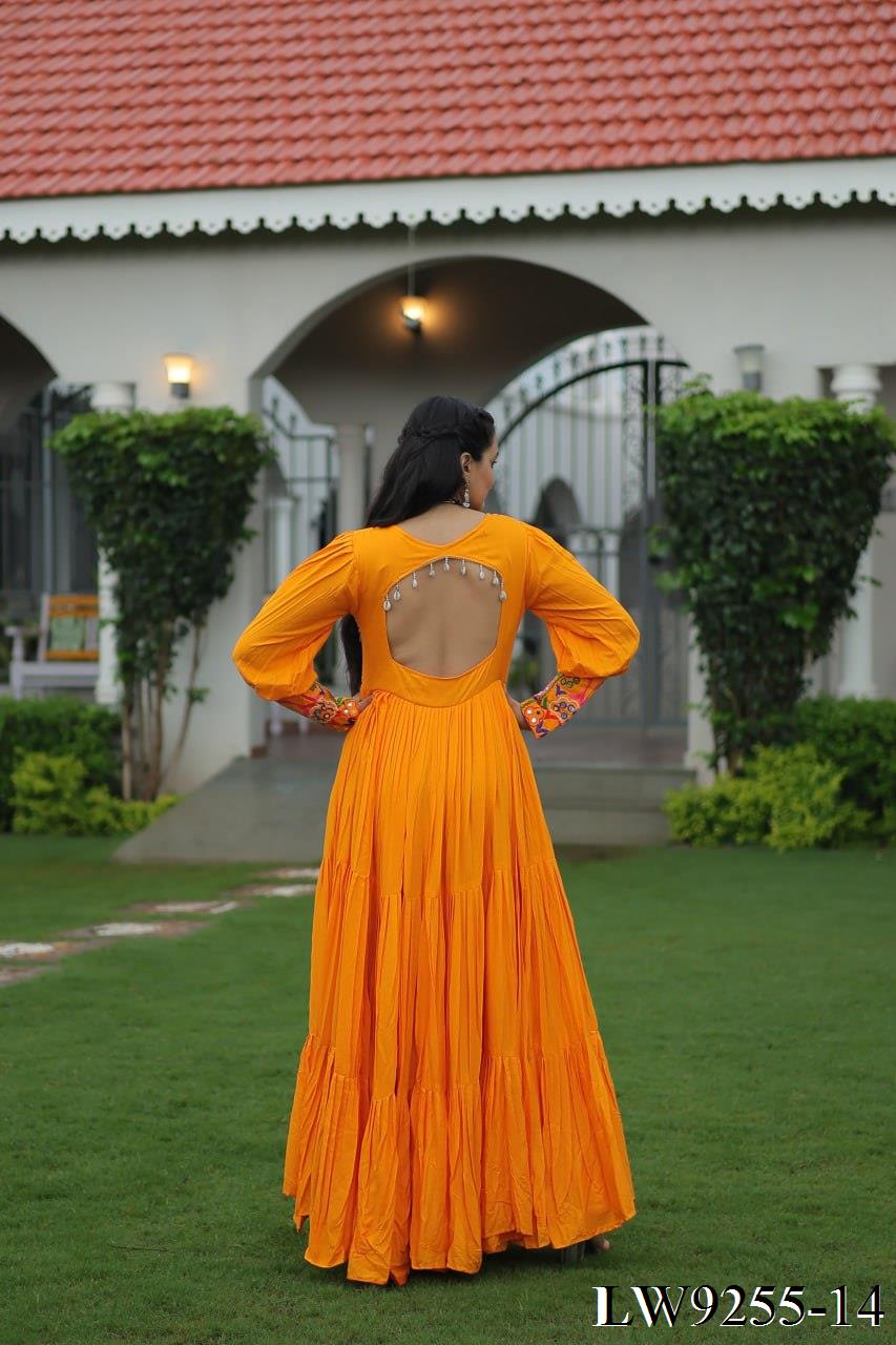 Navratri Special Reyon Fabric Kutchi Work Gown