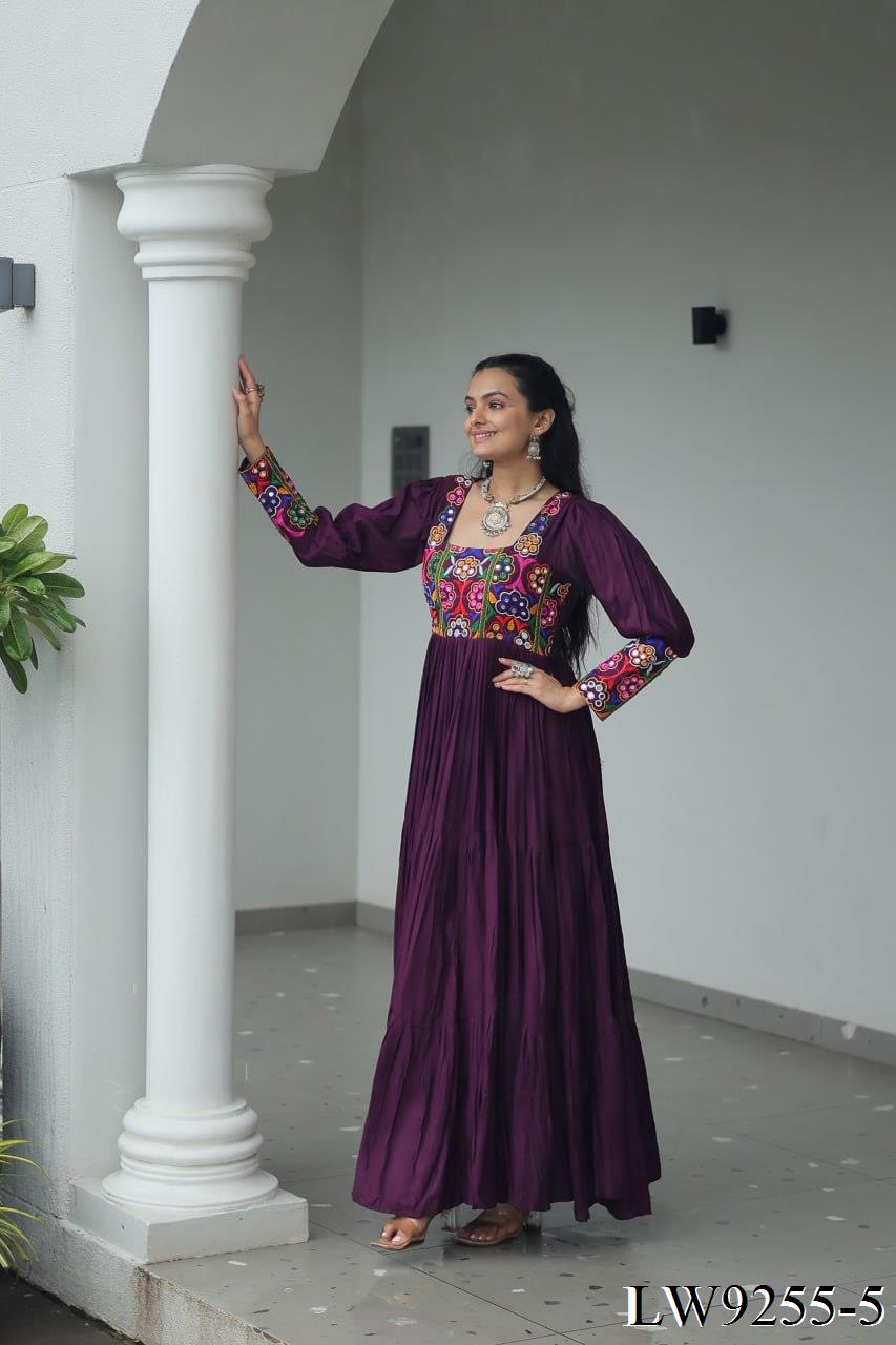 Navratri Special Reyon Fabric Kutchi Work Gown