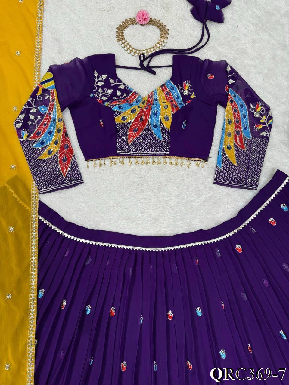 Purple Color Foux Georgette Thread With Sequence Work Lehenga