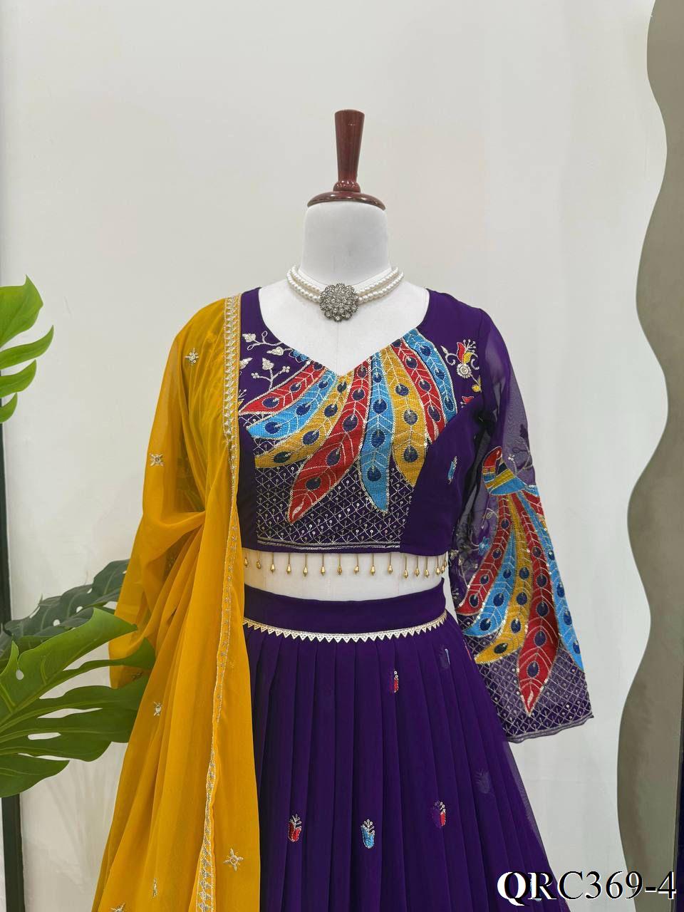Purple Color Foux Georgette Thread With Sequence Work Lehenga