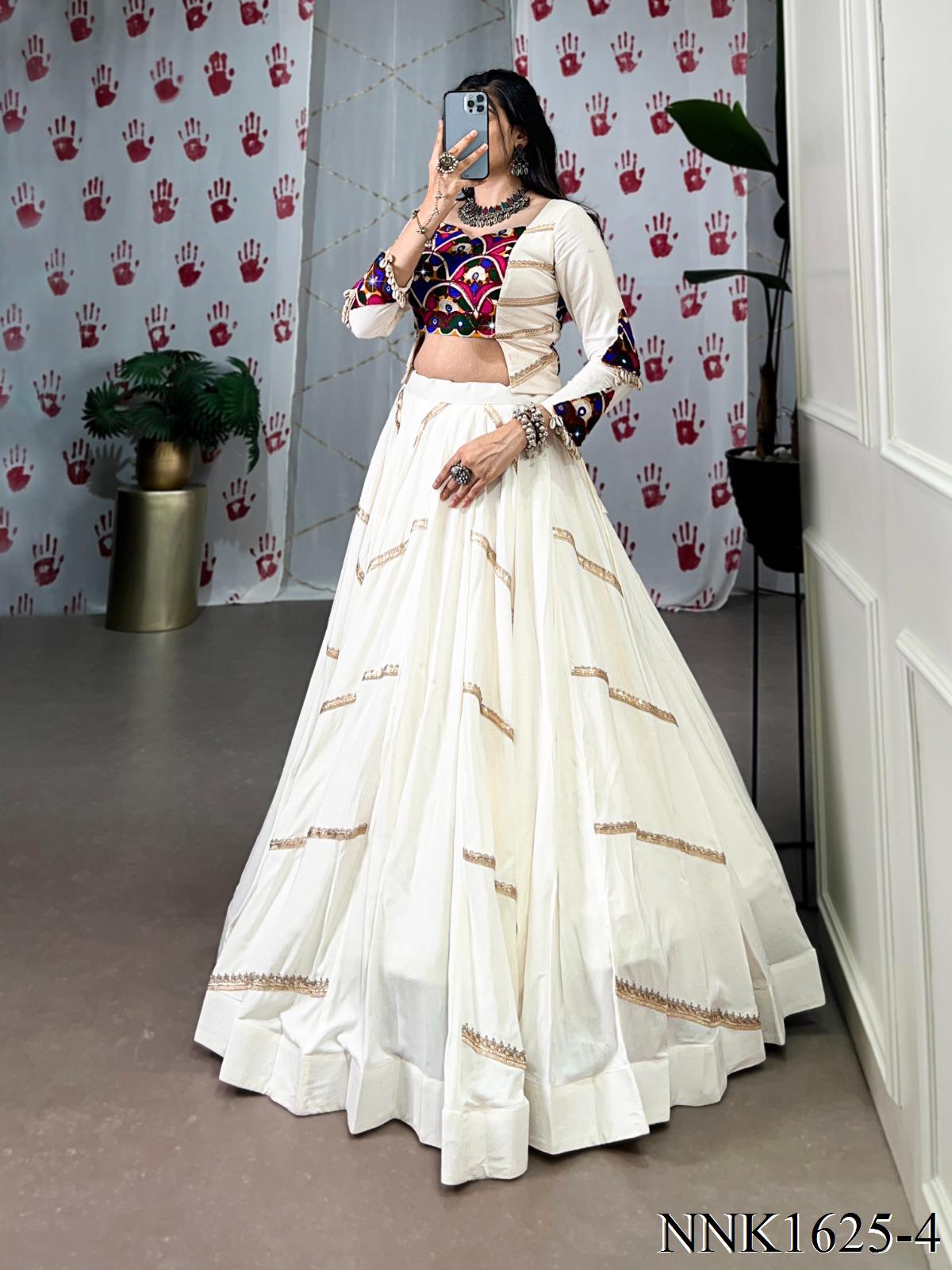 White Color Pure rayon Fabric Sequins Work Lehenga