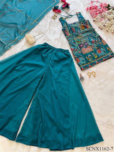 Sky Blue Color Jimmy Organza With Digital Print Top Plazzo