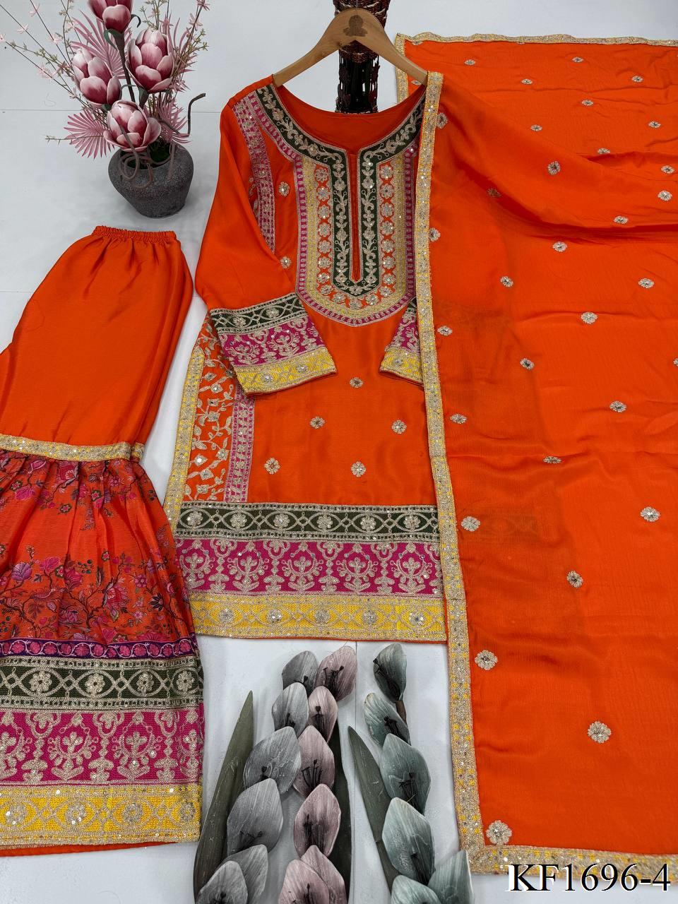 Heavy Chinon Silk With Sequins Work Top Sharara
