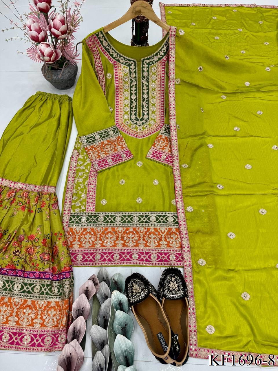 Heavy Chinon Silk With Sequins Work Top Sharara