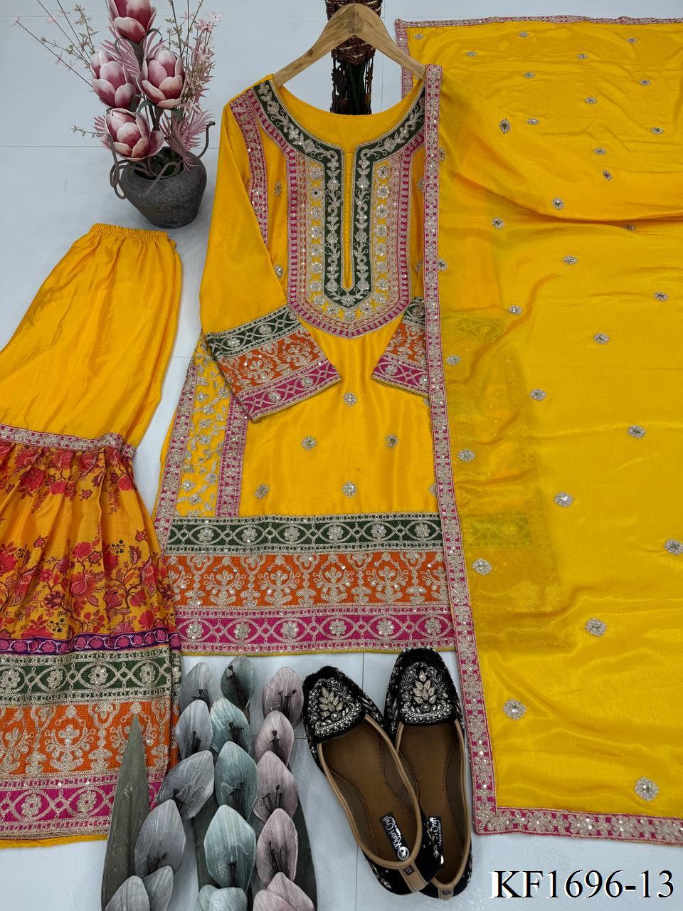 Heavy Chinon Silk With Sequins Work Top Sharara