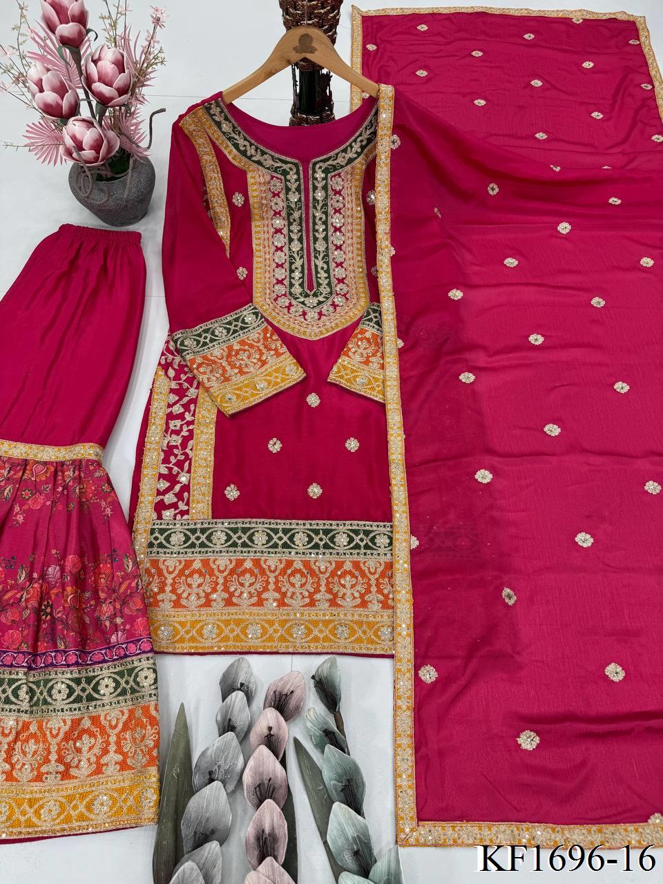 Heavy Chinon Silk With Sequins Work Top Sharara