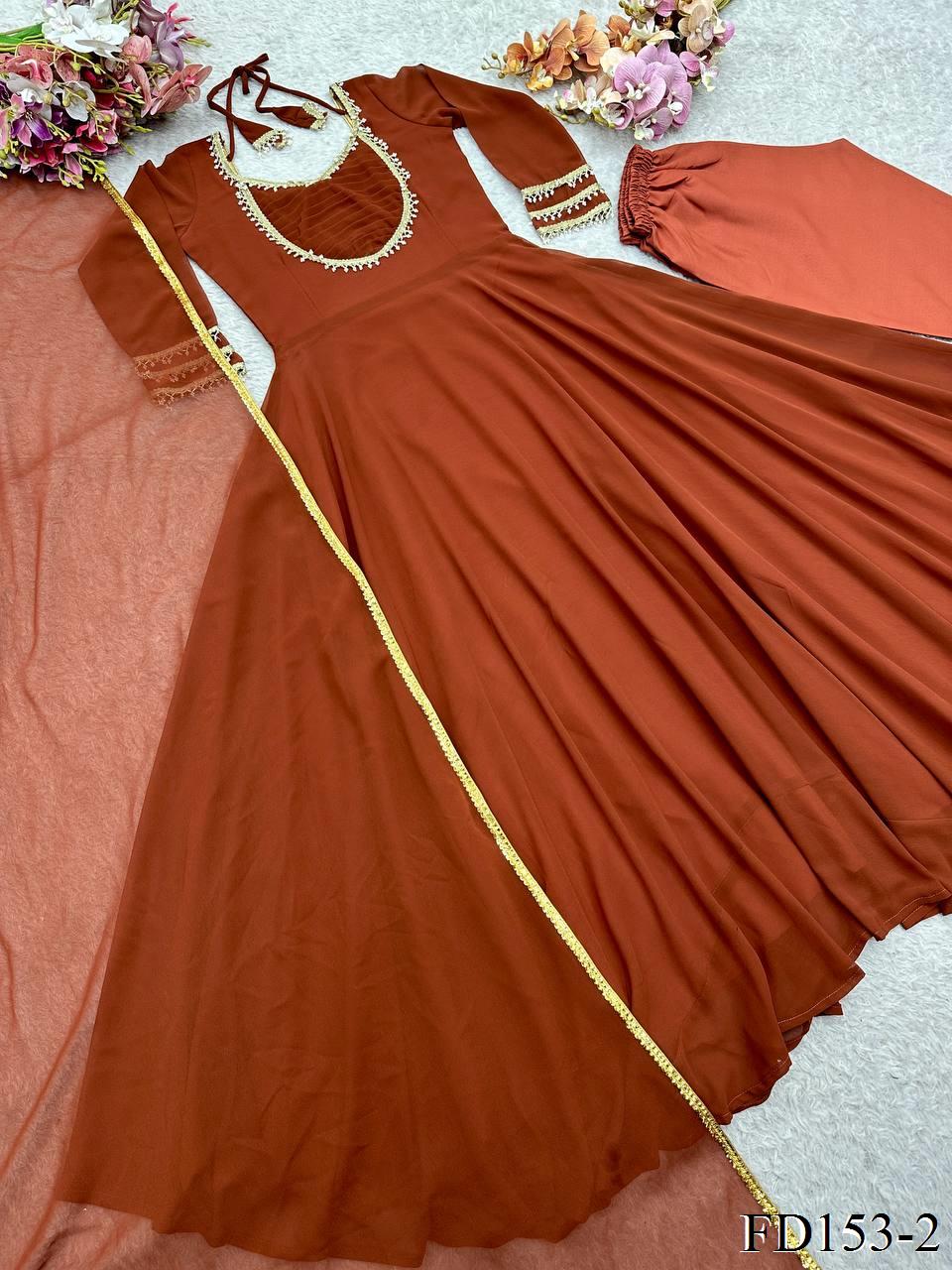 Fancy Handwork Gown Set with Latkan & Siqwans Dupatta