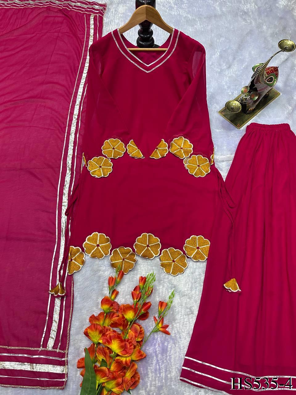 Red Color Elegant Fox Georgette Embroidered Plazzo Set with Gota Dupatta