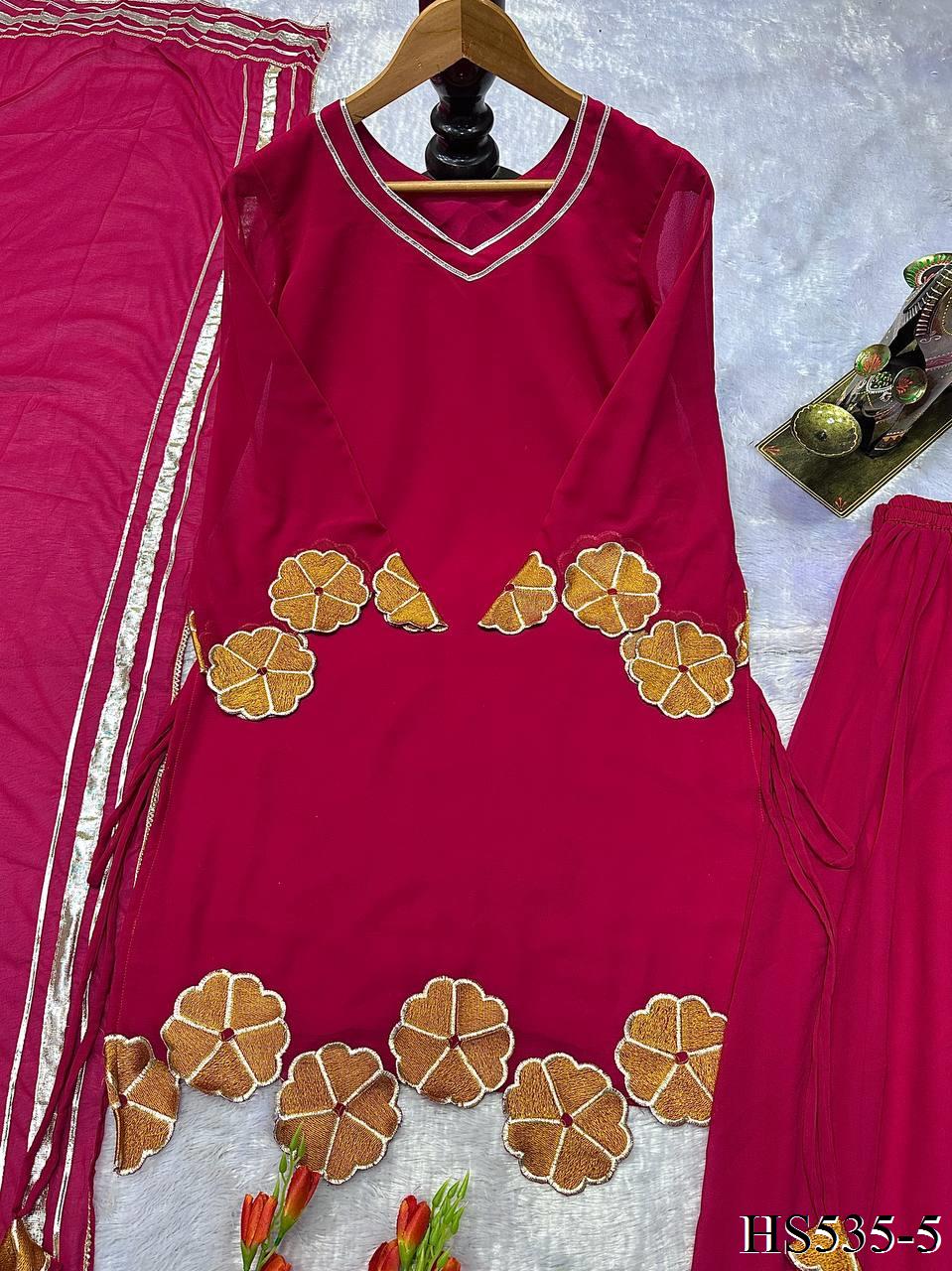 Red Color Elegant Fox Georgette Embroidered Plazzo Set with Gota Dupatta