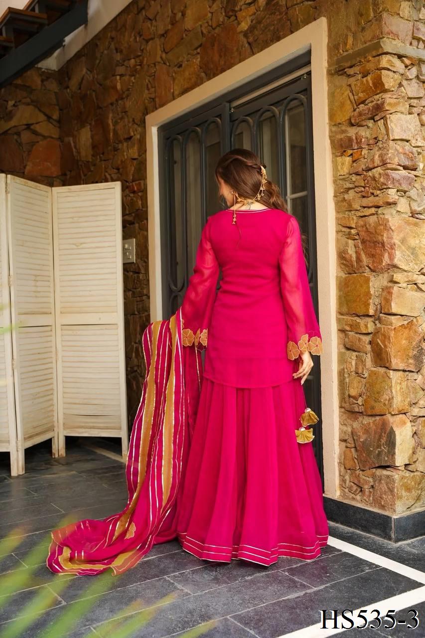 Red Color Elegant Fox Georgette Embroidered Plazzo Set with Gota Dupatta